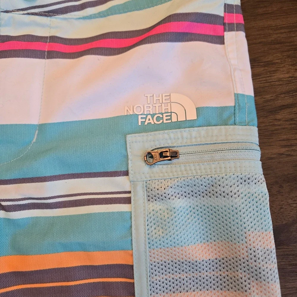 The North‎ Face Boys Striped Board Shorts Teal Orange Pink Size 7/8 NWT